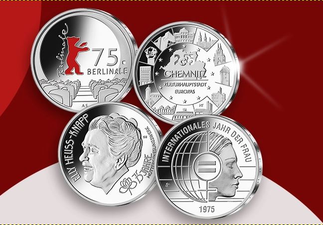 Darstellung einer Collage glänzender Silbermünzen